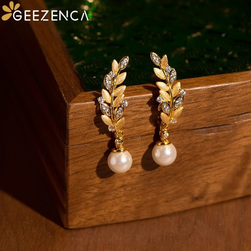 GEEZENCA 925 пробы серебряный жемчуг 5A Циркон Пшеница шикарные серьги для женщин 18K