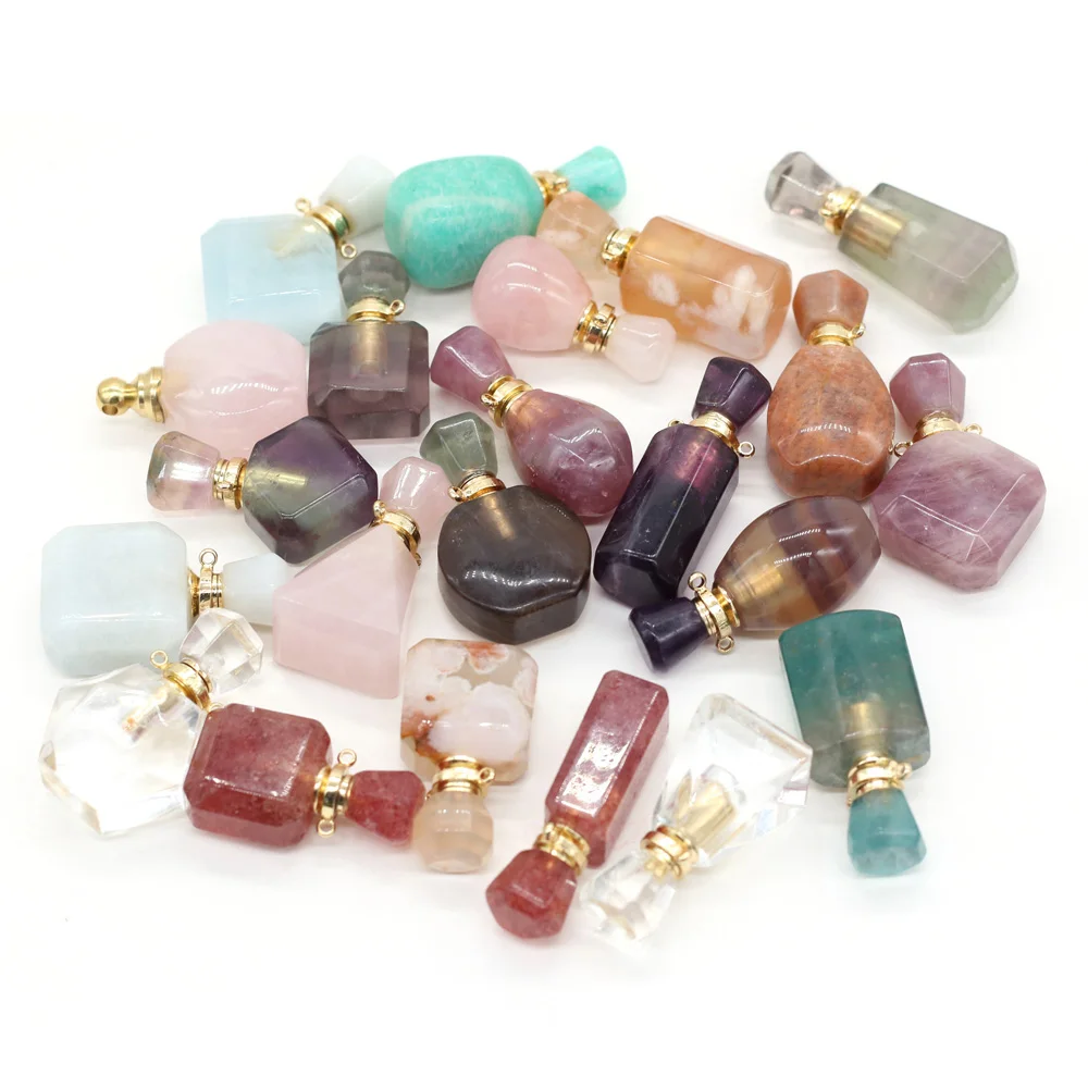 

Natural Stone Perfume Bottle Pendant Clear Quartz/Rose Quartz/Amazonite/Agates For Jewelry Making Charms DIY Necklace Accessory
