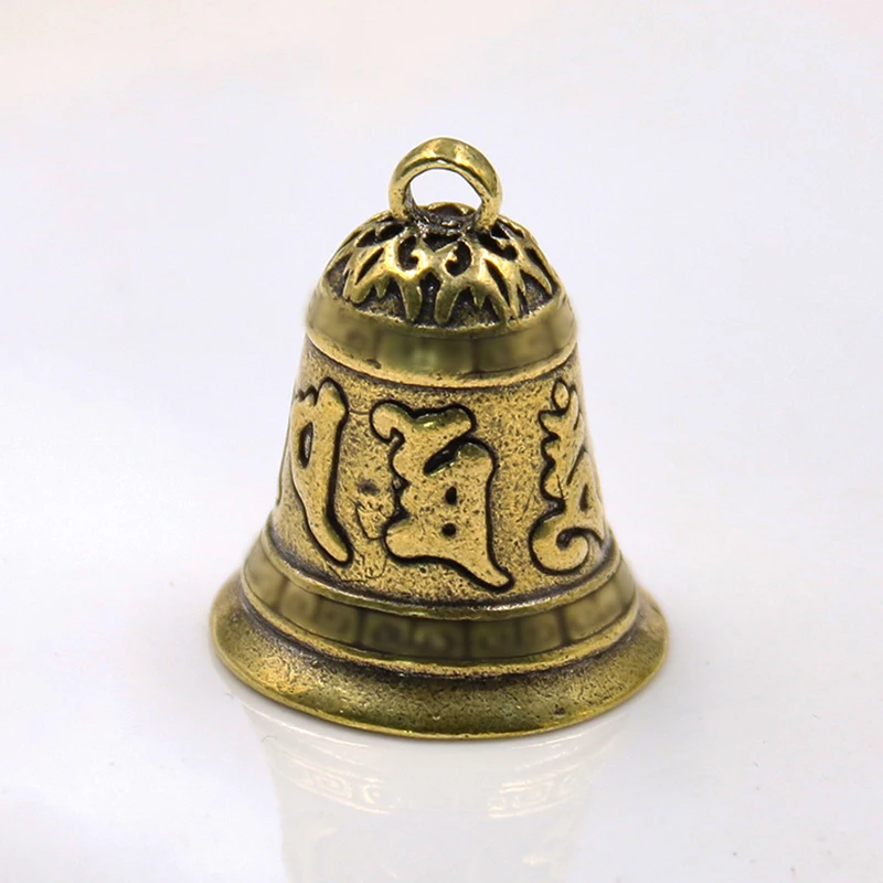Bronze Brass Mantra Bell Charms Om Mani Pedme Hum Maxim Pendant Keychain Wind Chime DIY Blessing Amulet Waist Hanging Jewelry