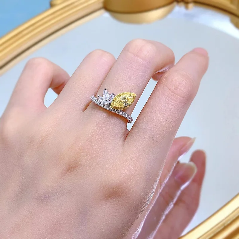 

2023 New S925 Silver Imported High Carbon Diamond Yellow Diamond 4 * 8 Horse Eye Ring Women's European and American Ins Style