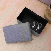 foldable storage ottoman with folding chest storage box linen fabric ottomans bench foot rest for bedroom living room grey