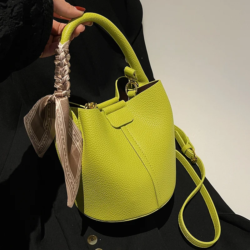 Mini Crossbody Shoulder Bucket Bags For Women Large Capacity PU Leather 2023 New Fashion Solid Color Portable Female Bag