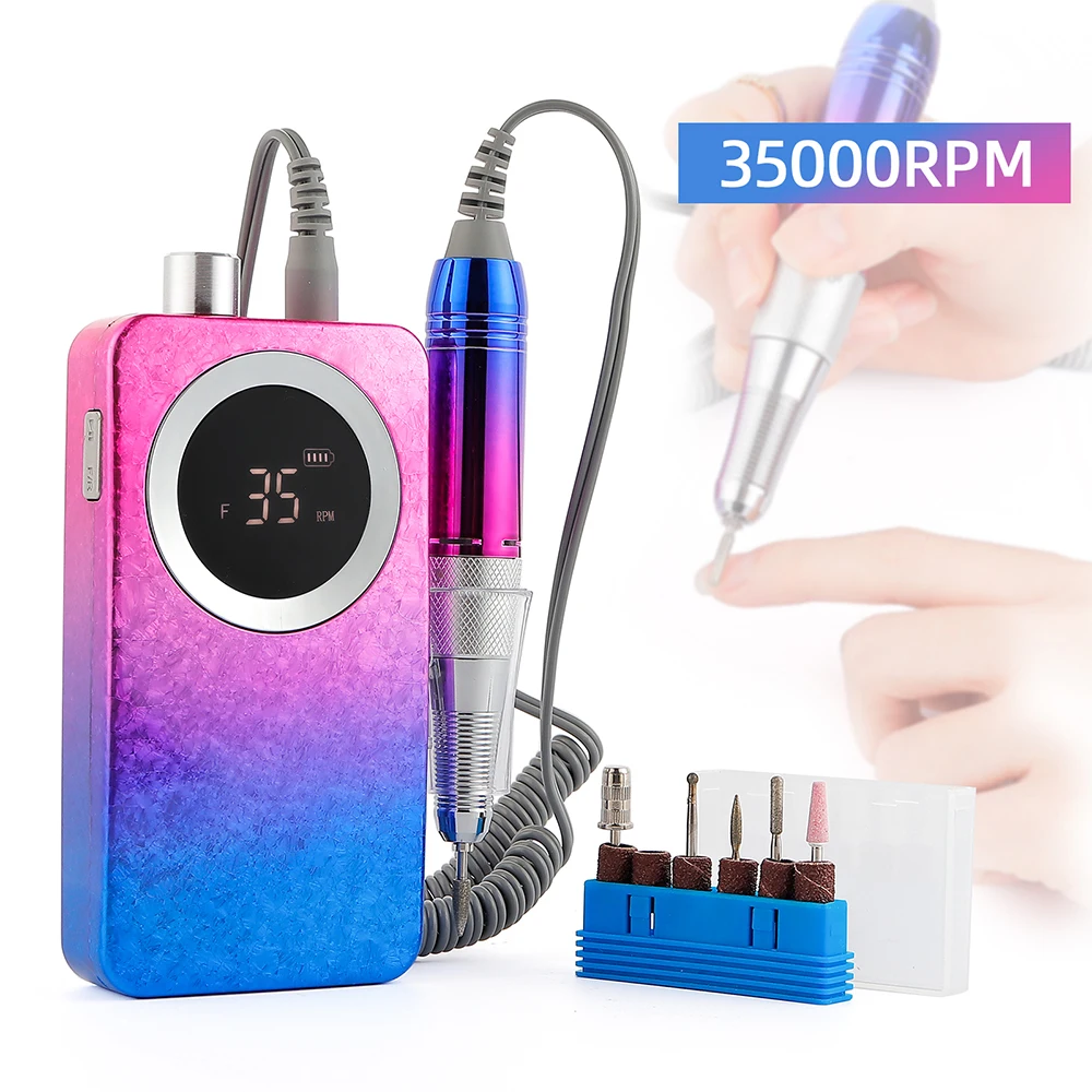 35000 RPM Electric Nail Drill Machine Portable Rechargeable Manicure Drill Machine Professional Mill Cutter Set Nail Polisher