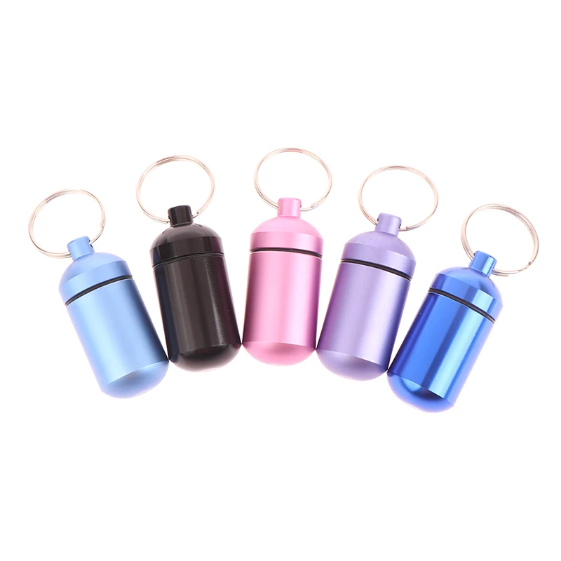 2.3x5cm Waterproof Metal Pill Bottle Keychain Portable Medicine Bottle Keyring Storage Sealed Firstaid Medicine Bottle Container