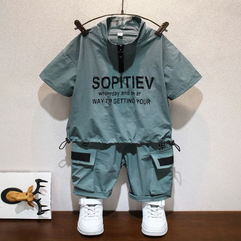 Children's Clothing Boys Summer Suit 2022 New Summer Children Handsome Baby Summer Short Sleeve Two-Piece Set
