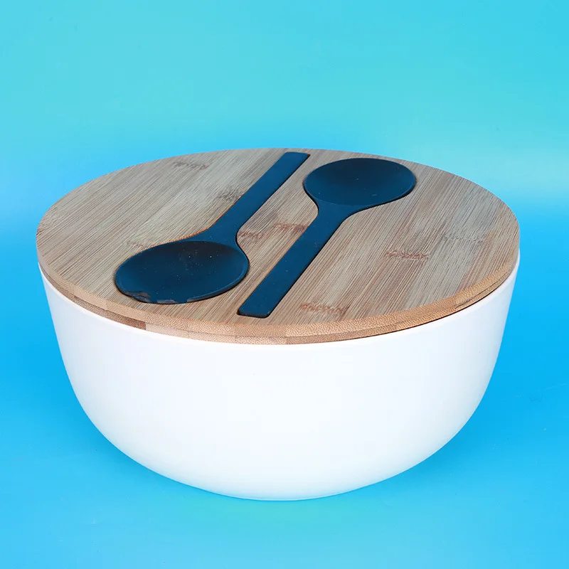 

Creative bamboo fiber degradable salad bowl Bamboo lid with spoon and spatula easy to make vegetable salad bowl at home