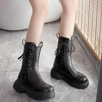 ladies flat boots winter shoes ladies autumn shoes round toe luxury designer low cut mid calf lace up womens boots black boots