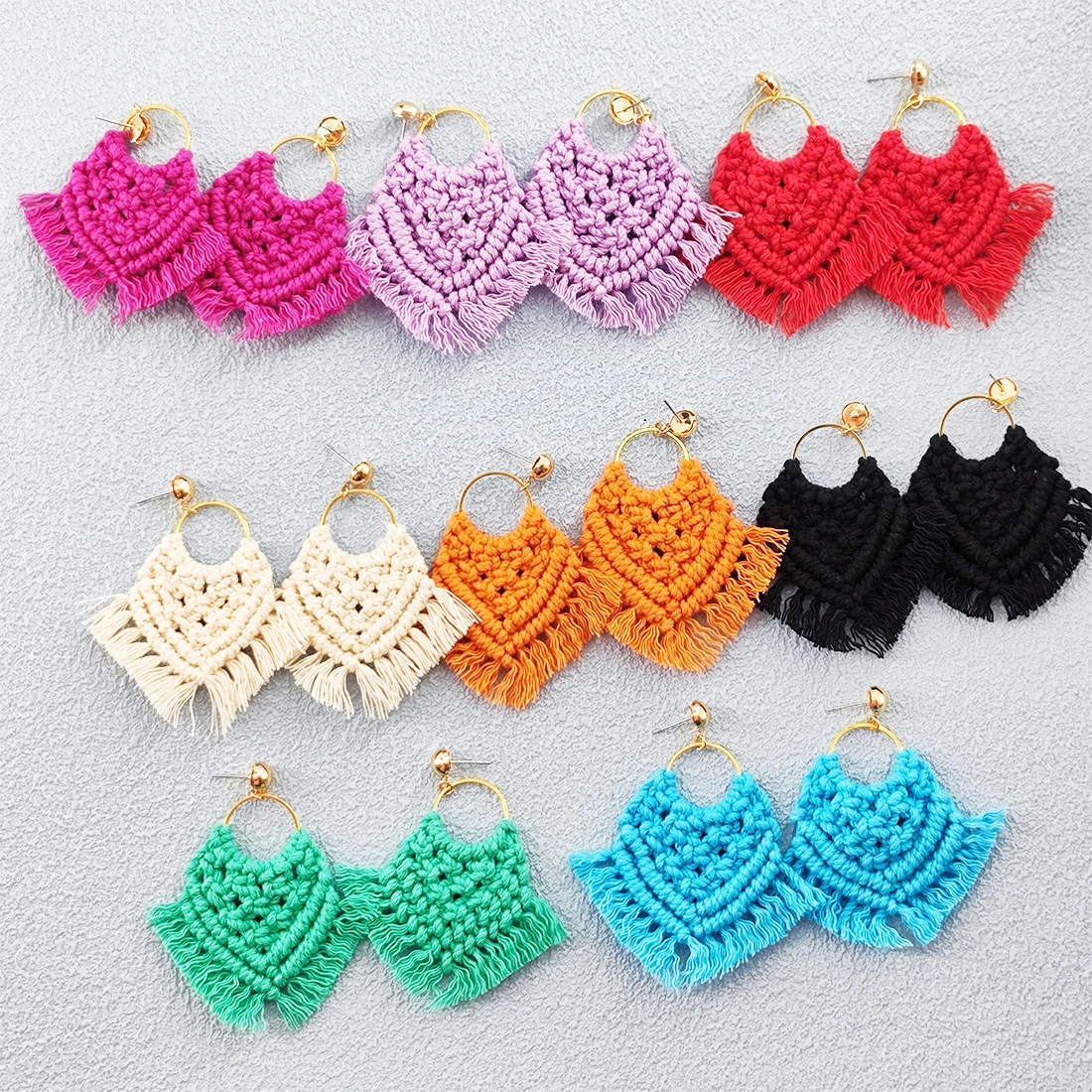 Большие богемные серьги Kaseakia ручной работы в стиле бохо из хлопка с кисточками