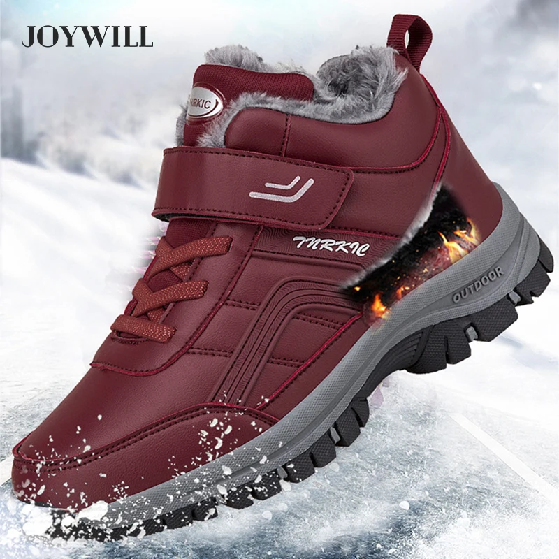

JOYWILL Women Winter Warm Boots Waterproof Leather Thick Plush Snow Boots For Men Outdoor Non-slip Unisex Hiking Ankle Shoes New