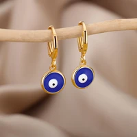 vintage round blue evil eye pendant earrings for women stainless steel turkish eyes hoop earrings boho jewelry christmas gift