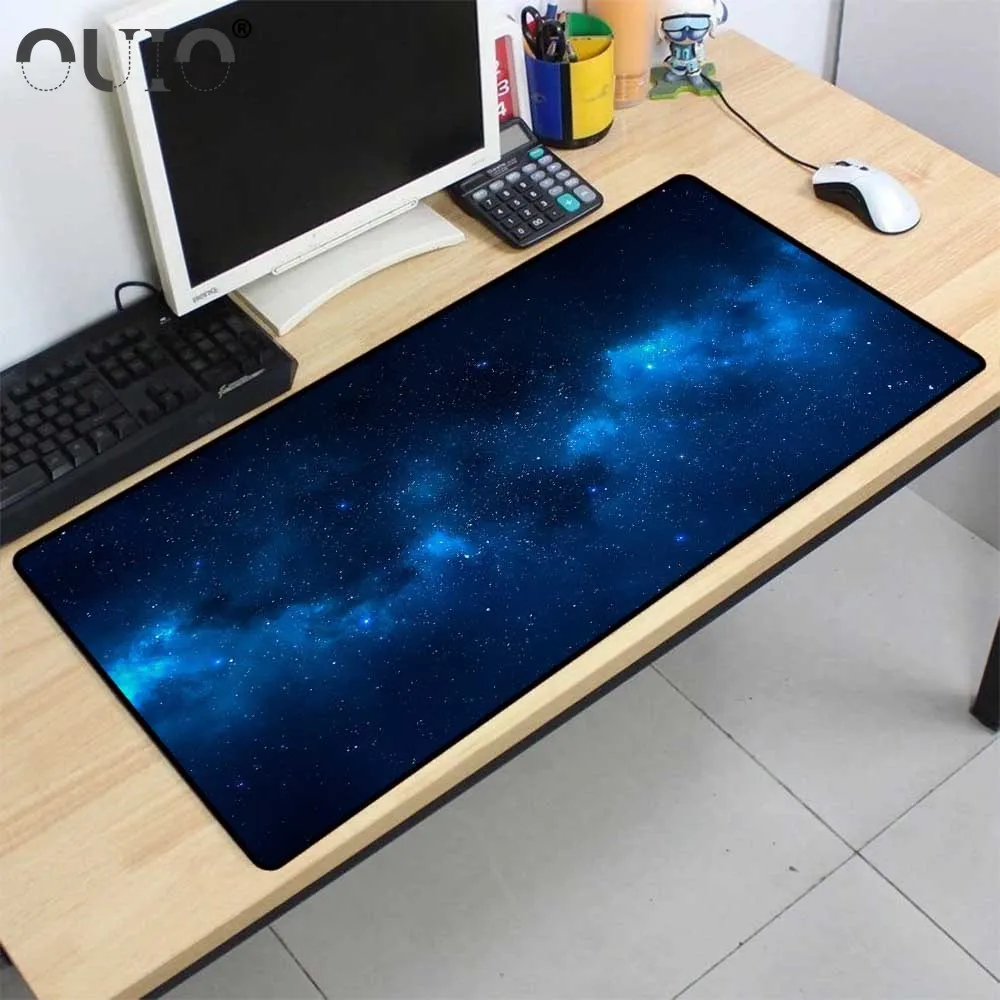 

OUIO Gaming Mouse Pad Landscape Blue Starry Sky Black Seam Animal Group Computer Notebook Desks Mat Mousepad 90x40CM Csgo LOL