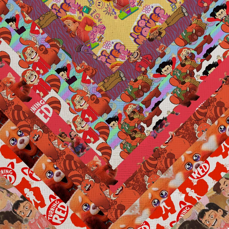

20*33cm new movie turning red character A4 cartoon print faux synthetic sheet leather fabric for DIY accessories 2489