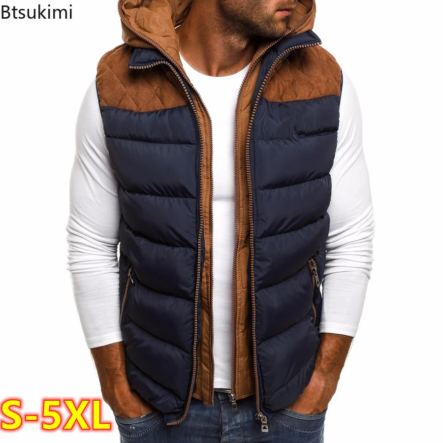 

Autumn Winter Men's Down Vest Casual Waistcoat Sleeveless Jackets Male Hooded Vest Outwear Warm Coat Zipper Hooded Jacket Vest