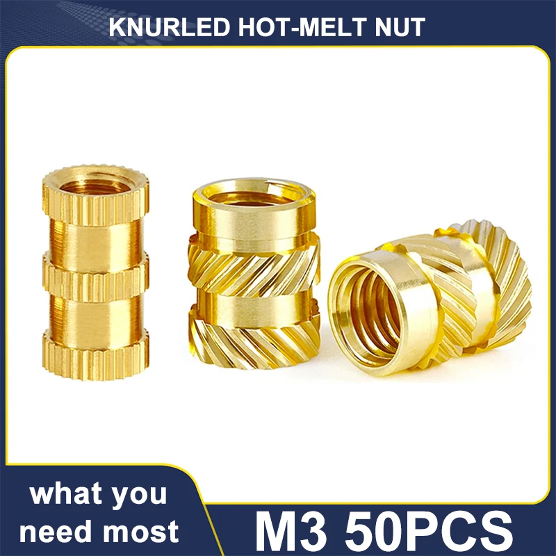 

M3 50PCS Brass Heat Threaded Insert Nut Knurled Hot Melt Molding Injection Embedded Insertion Nut of 3D Printing