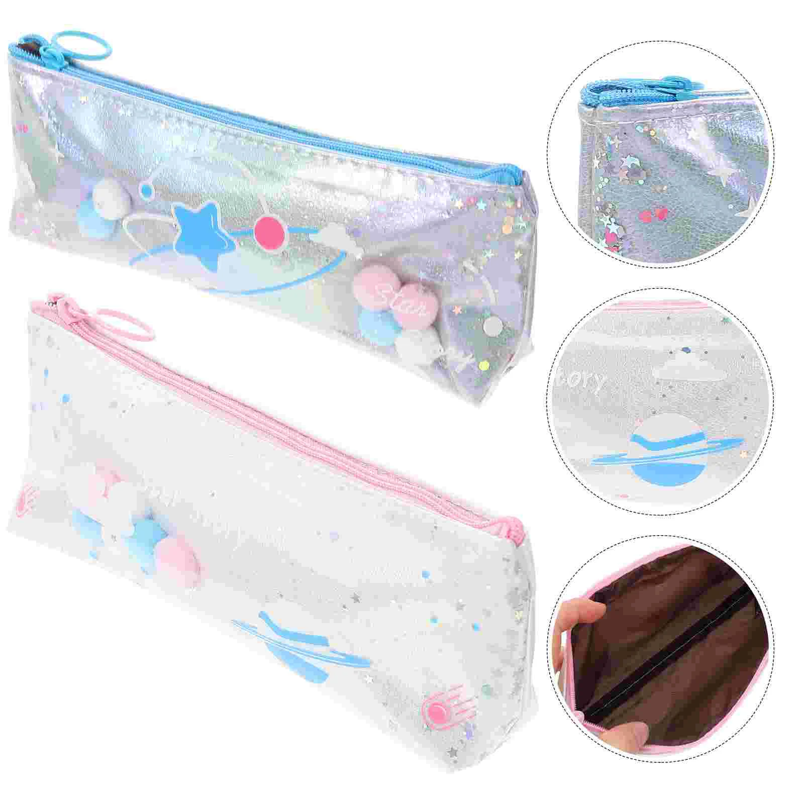 

Pouch Case Pen Bag Stationery Organizer Makeup Zippered Holder Storage Clear Brush Marker Smallcontainer Pouches Kids School