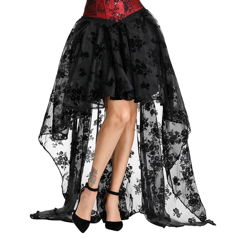

Gothic Black Maxi Skirt Lace Print Long Wedding Dress Plus Size Sexy Corset Skirts for Women Princess Lace Tutu Skirt for Girls
