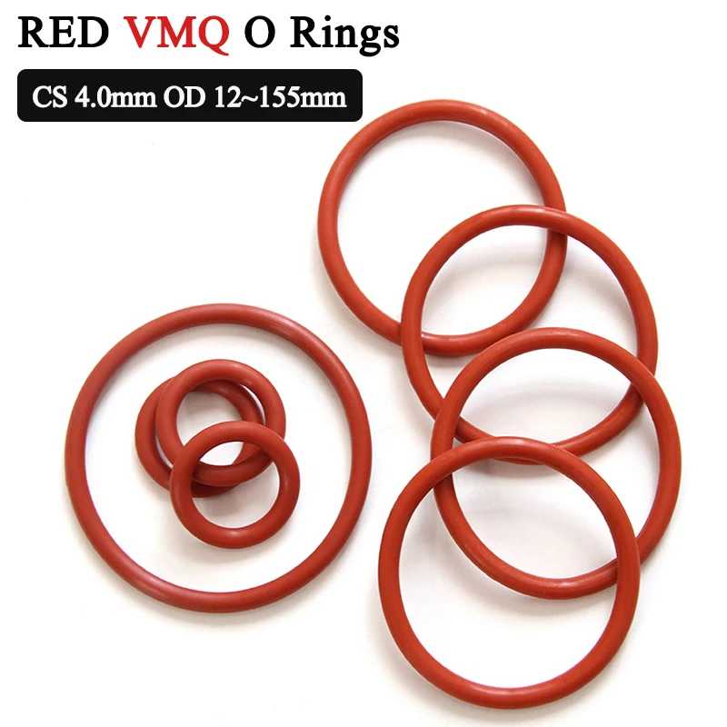 

10/50Pcs Red VMQ O Ring Gasket Thickness CS4.0mm OD12~155mm Food Grade Sealing Temperature Resistant Silicone Gasket Rubber Ring