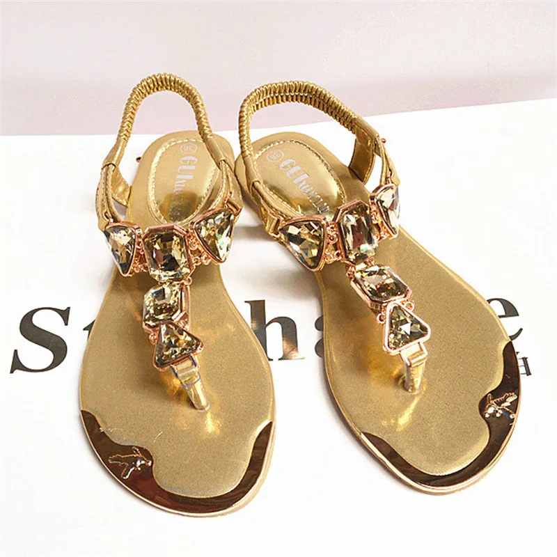 

New 2022 sandals rhinestone foot chain clip toe herringbone low top flat shoes metal toe sandals women