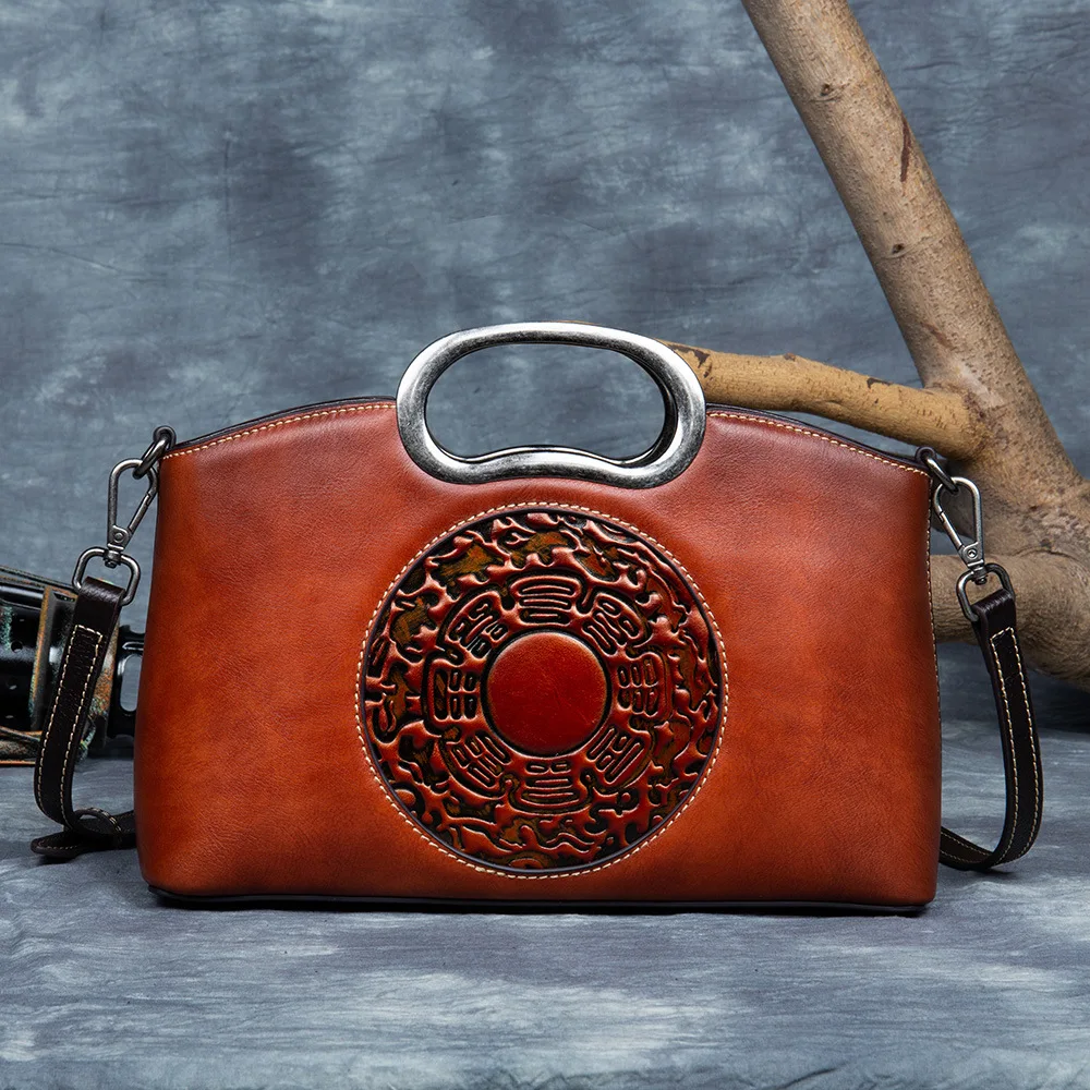 

2023 New High Quality Leather Women Handbag Retro Handmade Embossed Shoulder Bag For Women Vintage Female Tote or Messenger Bags