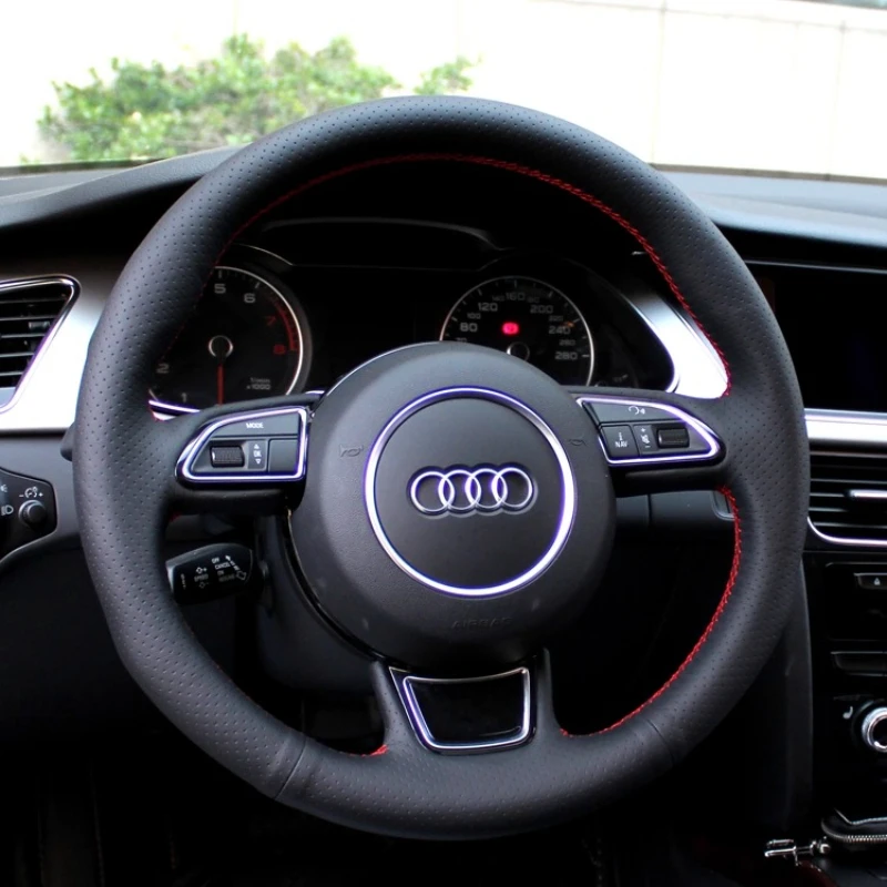 Фото Для Audi A3 8V Sportback A4 B8 Avant A5 A6 C7 A7 G8 A8 Q3 Сшитый вручную черный замшевый чехол на руль из натуральной кожи №1