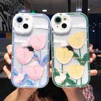 cute fashion flower tulip clear phone case for iphone 13 pro max 12 11 xr x xs max trasparent soft tpu silicone shockproof cover