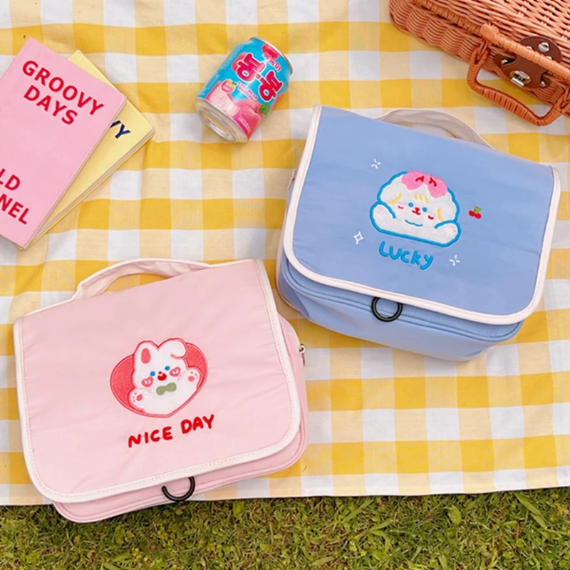 Kawaii Cartoon Rabbit Cosmetic Bag Cute Embroidery Travel Bag Portable Foldable Large Toilet Bag Storage Bag Organizers Storage