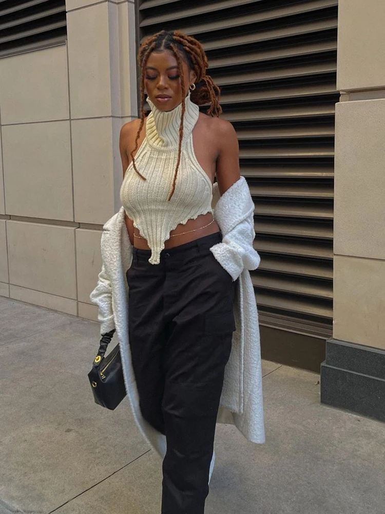 Женский укороченный топ Cryptographic вязаный Топ без рукавов с открытой спиной