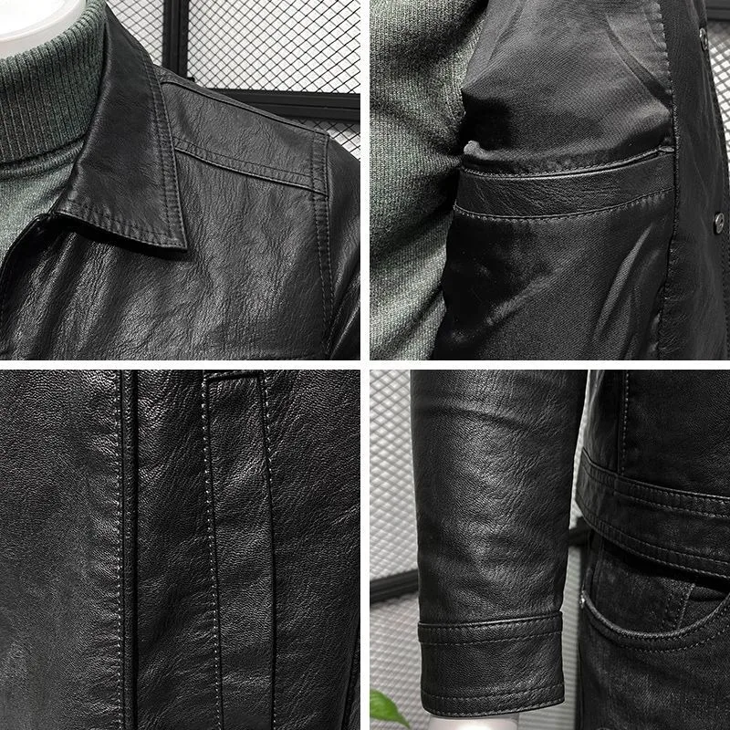 Куртка мужская демисезонная из искусственной кожи приталенный силуэт короткая