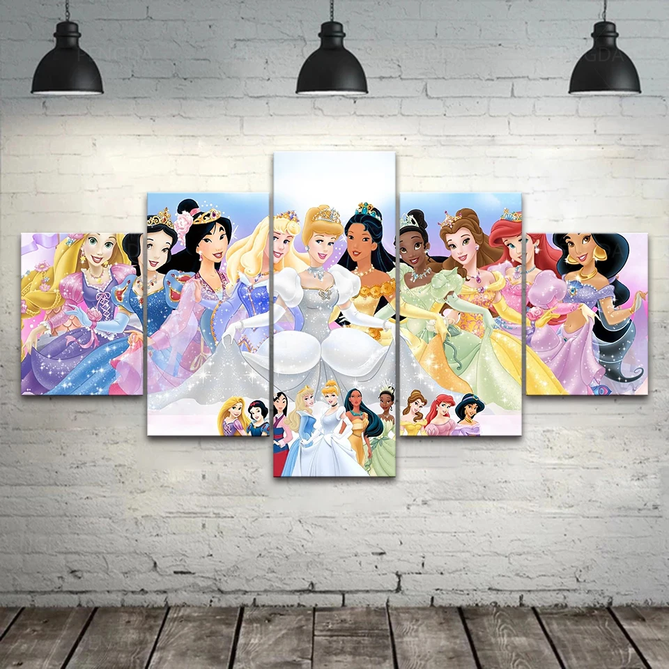 

Home Decor Canvas Hd Print 5 Pieces Posters Disney Princess Movie Painting Modern Wall Art Living Room Modular Picture Framed