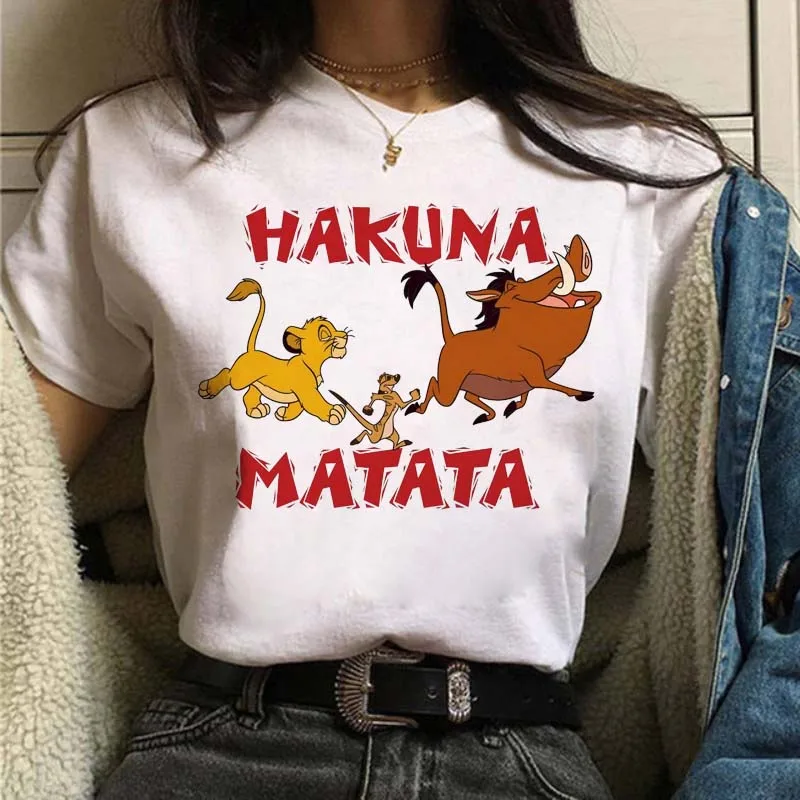 

New Hakuna Matata Cute Women T Shirt Harajuku 90s Ullzang The Lion King T-shirt Cartoon Tshirt Graphic Printed Top Tees Female