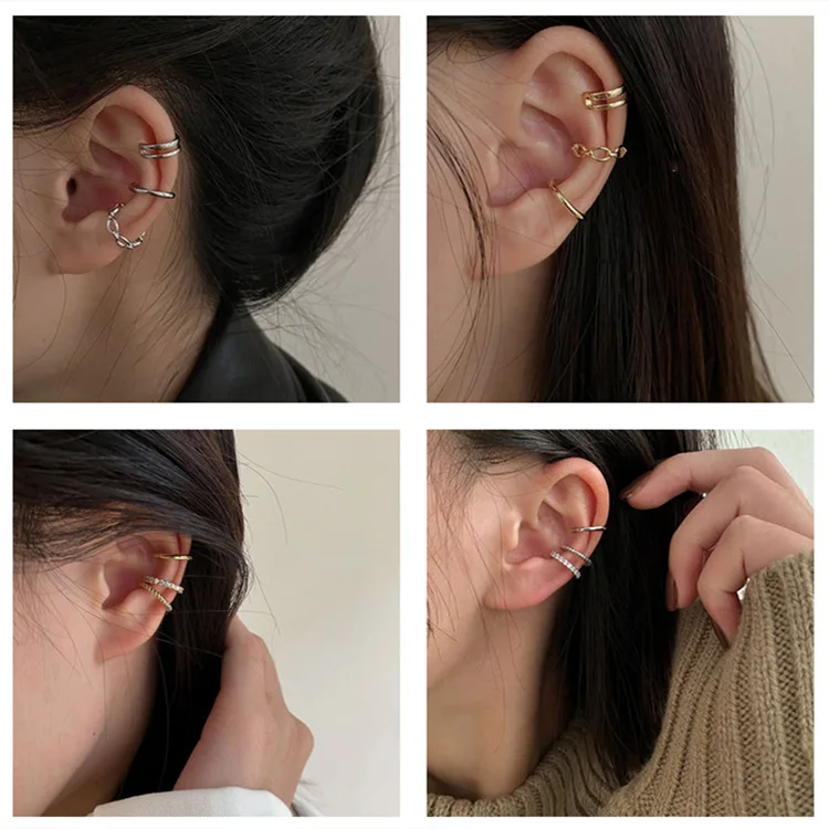 

Retro Simple Tassel Chain Earrings Set No Ear Holes Cold Ear Bone Folder Niche Creative Light Luxury Clip on Earrings