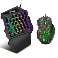 hxsj j50 one handed gaming keyboard 35 keys led backlight wired gaming mouse with breathing light 5500 dpi 7 button keyboard