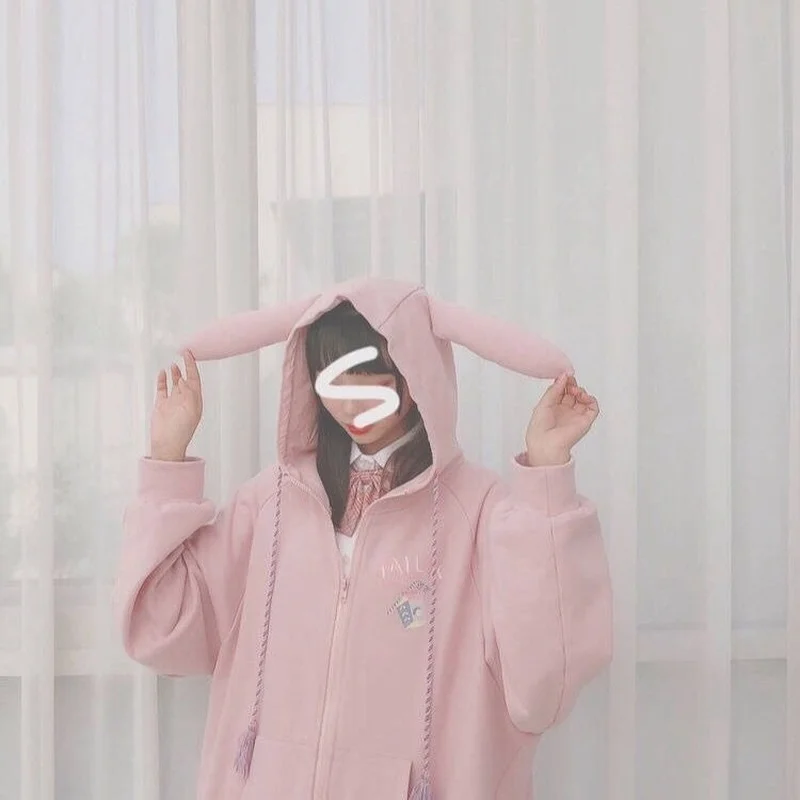 

2022 Kawaii Zip Up Bunny Hoodie Harajuku Soft Girl Rabbit Eras Japan Style Oversized Harajuku y2k Autumn Cute Sweatshirt Velvet