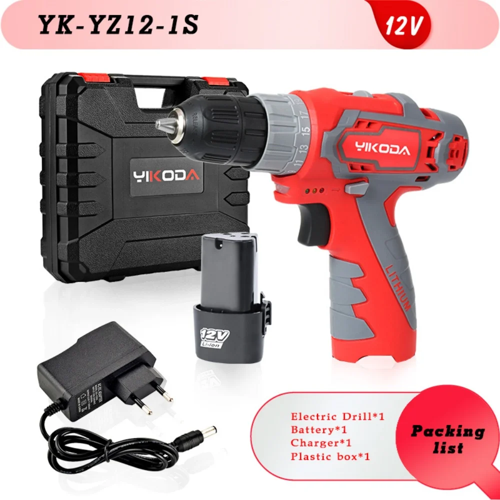 YIKODA Беспроводная электрическая дрель 12 В перезаряжаемая литиевая батарея