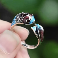new enamel porcelain koi fish ring chinese classic minority design elegant charm lady adjustable brand jewelry