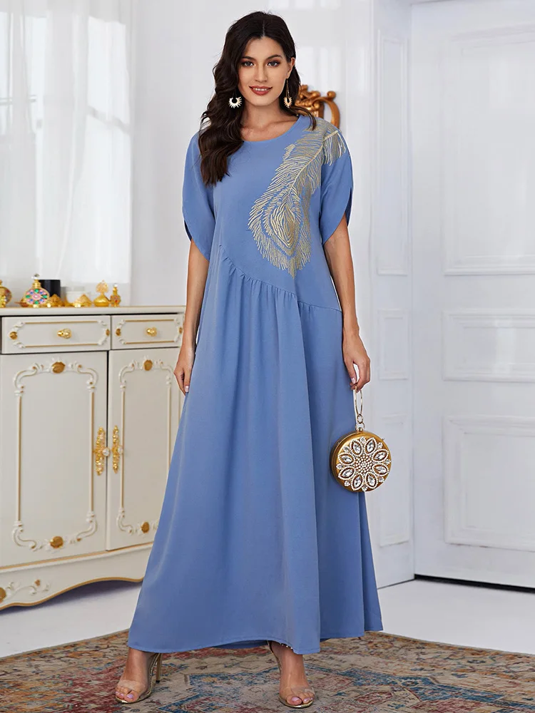 

TOLEEN Women Casual Elegant Maxi Long Dress 2022 Summer Blue A-line Loose Abaya Arabic Turkey African Evening Party Robe Vestido