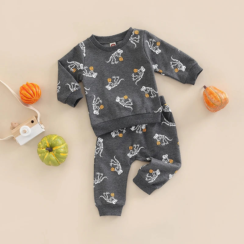 

Autumn Halloween Toddler Newborn Baby Girls Boys Pants Set Pumpkin Print Long Sleeve Pullover + Trousers Pockets Suit