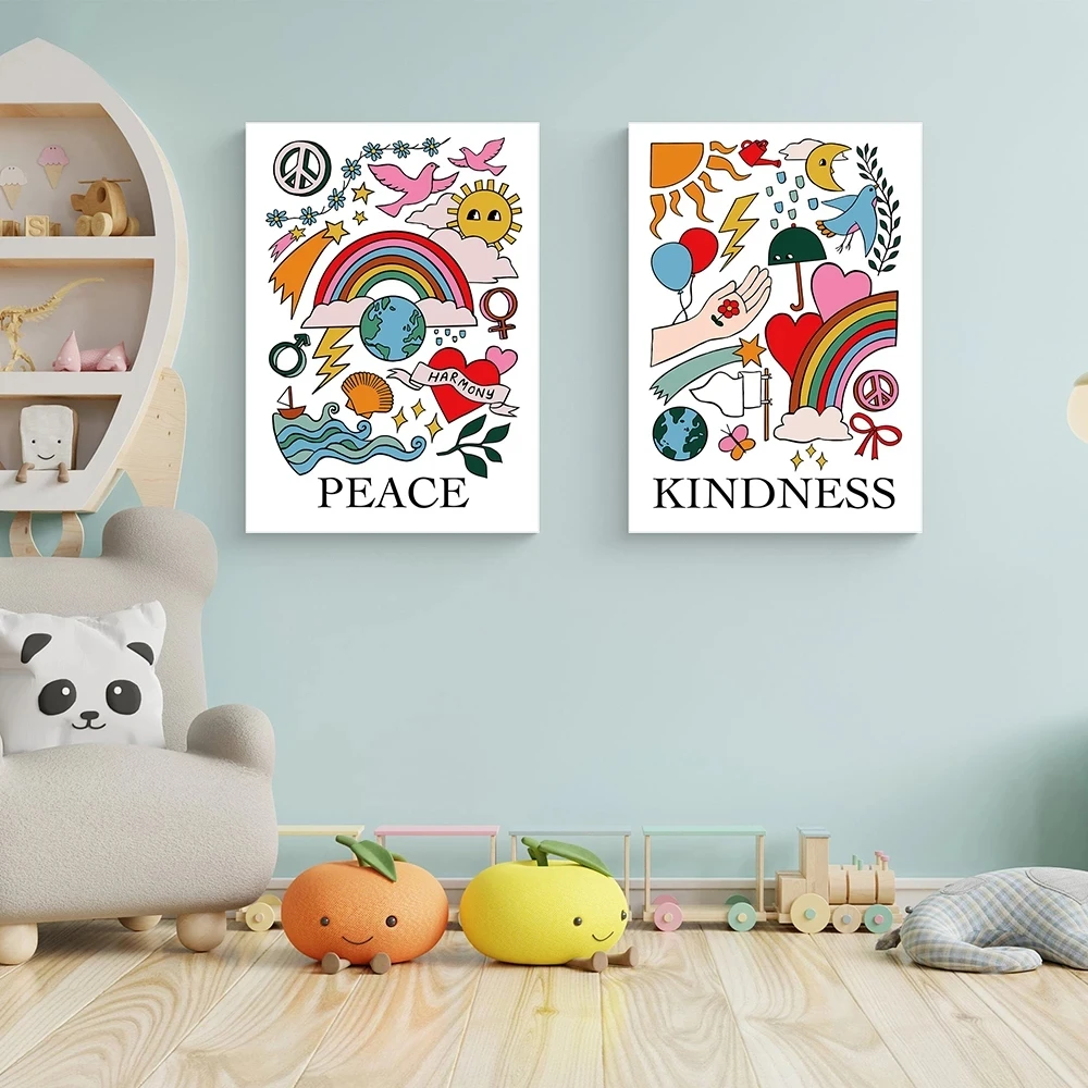 Плакаты с принтом мира и доброты домашний декор радужная картина на холсте