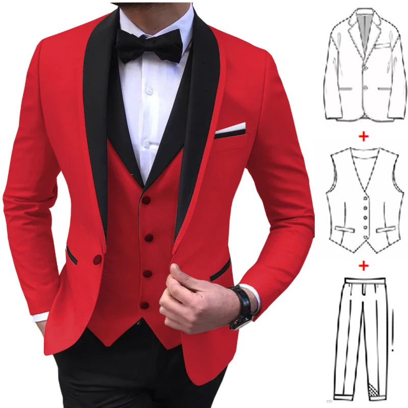 Custom Made Groom Tuxedos for Wedding Slim Fit 3 Pieces Formal Party Blazer Best Man Groomsmen Wedding Male Suits