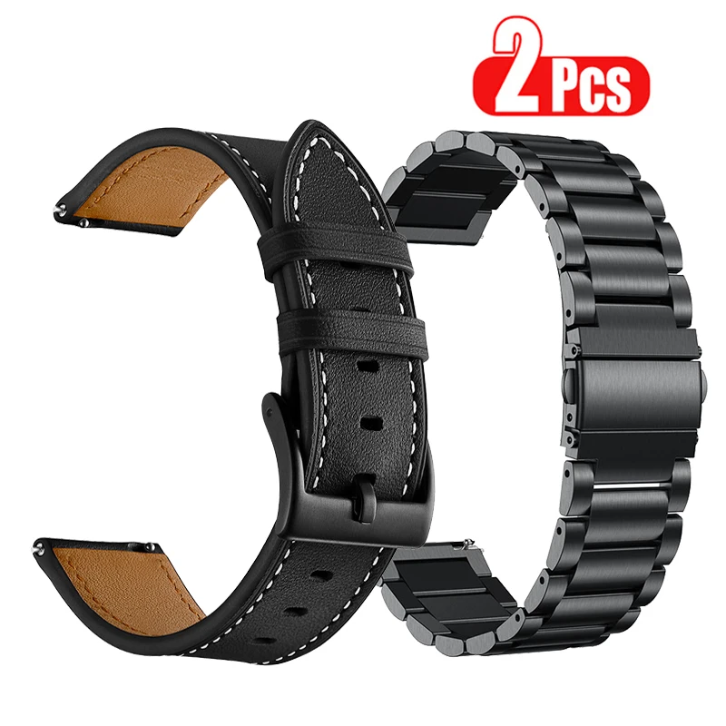 

22mm Genuine Leather Strap For Ticwatch Pro 3 Ultra GPS Smart Watch Band Stainless Steel Bracelet For Ticwatch Pro 2021 E2 Belt