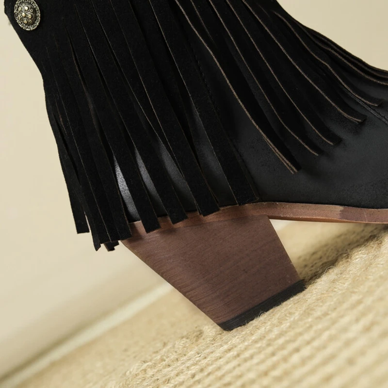 Женские ботильоны ASILETO с кисточками на каблуке 7 см ковбойские ботинки без