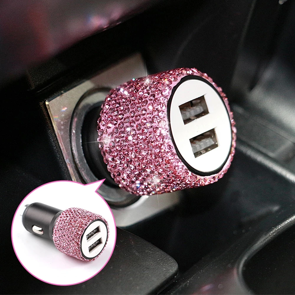 Multifunctional Bling USB Car Mobile Phone Charger 5V 2.1A Double Port Fast Adapter Car Decor Car Accessories Interior for Woman Multifunctional Bling USB Car Mobile Phone Charger 5V 2.1A Double Port Fast Adapter Car Decor Car Accessories Interior for Woman