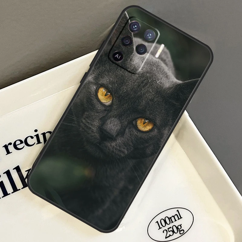 Black Cat Staring Eye Case For OPPO A16 A76 A96 A54 A74 A94 A54s A57s A53 A31 A5 A9 A52 A72 A15 A17 A77 Coque images - 6