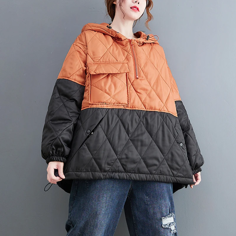 2022 New Autumn Winter Down Jacket Women's Lightweight Short Splicing Loose Hooded Pullover White Duck Down Warm Parkas
