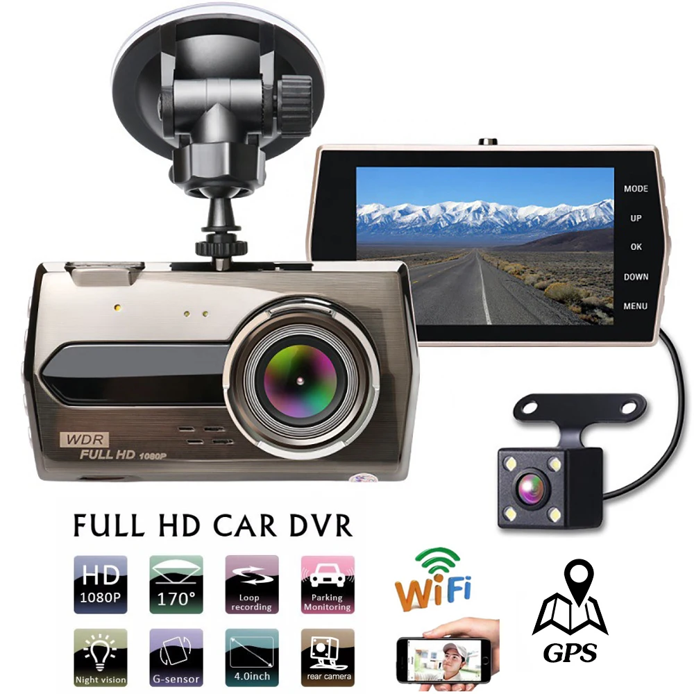 

Car DVR WiFi Dash Cam 4.0" Full HD 1080P Rear View Camera Car Video Recorder Night Vision Auto DVRs Dashcam Black Box GPS Logger