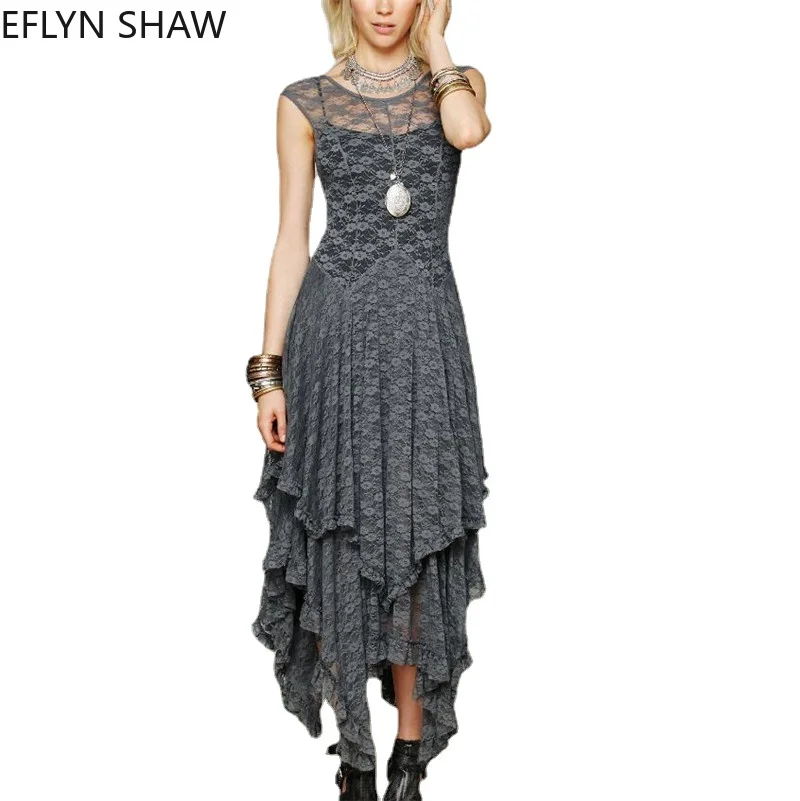 

Модное кружевное платье, женское сексуальное прозрачное многослойное вечернее платье, элегантное официальное длинное однотонное платье-трапеция без рукавов с оборками