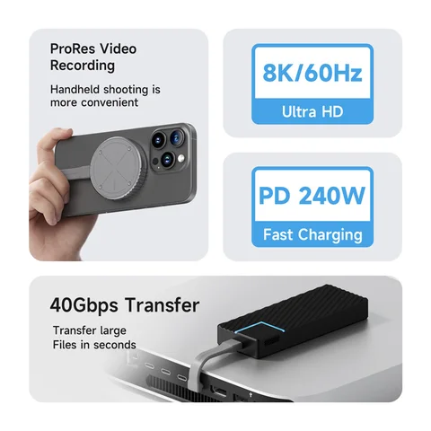 Короткий кабель Hagibis USB C 40 Гбит/с USB4 Кабель PD 240 Вт для быстрой зарядки SSD iPhone 16 Power Bank USB DAC и AMP Усилитель для наушников