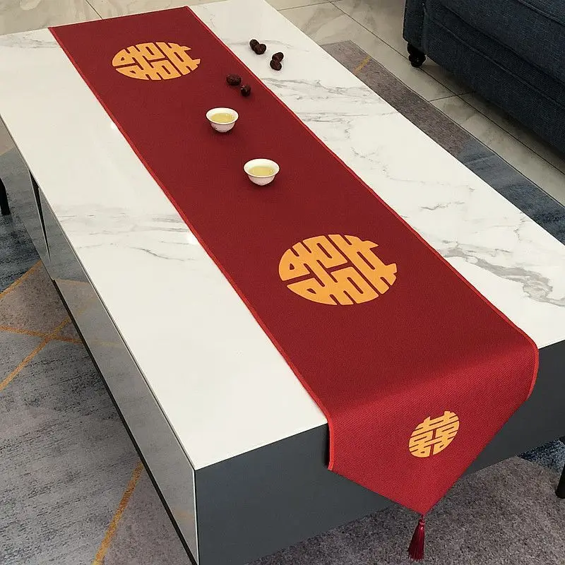 

Свадебный настольный флаг с красной надписью «Joy», Китайский Свадебный праздник, обручальное украшение для стола, Полоска, чайный столик, ТВ-шкаф