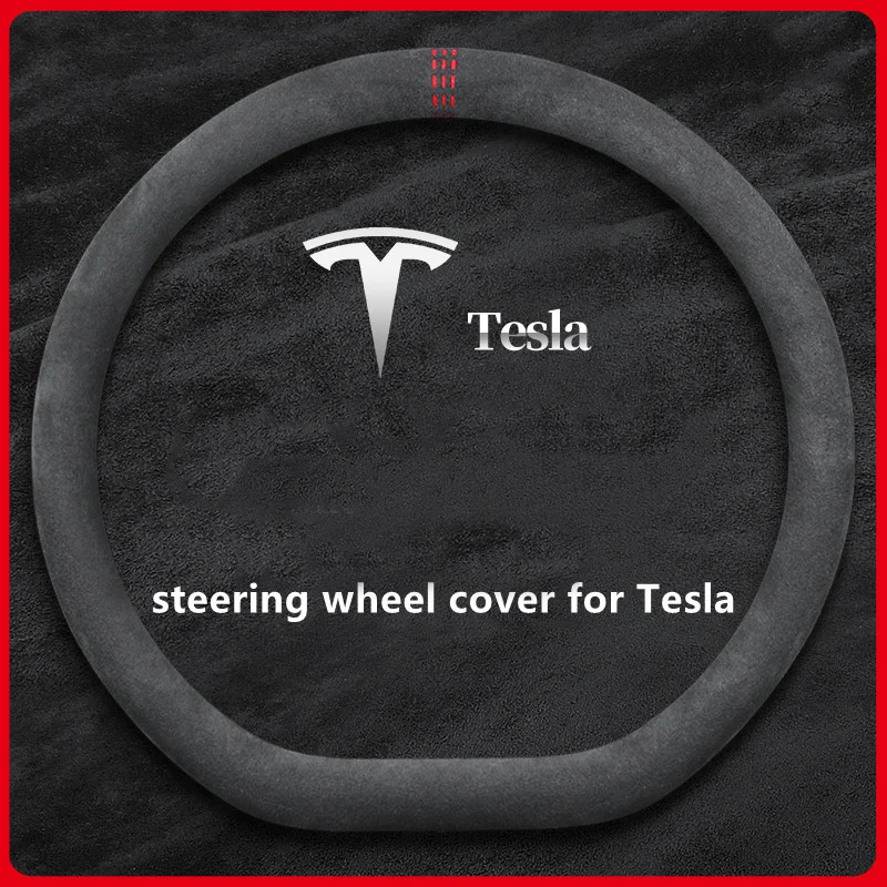 

Car Steering Wheel Cover For Tesla Model 3 Steering Wheel Cover Leather Model Y Non-slip D-shaped Cover Auto Decorative