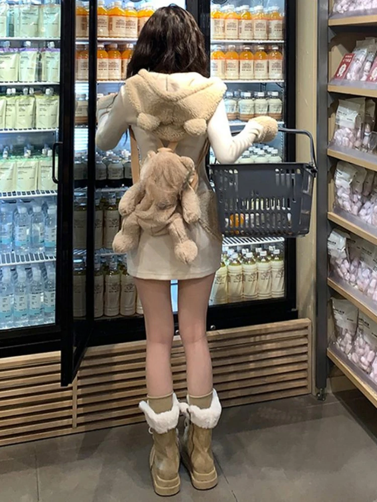 Женское платье Kawaii с милыми медвежьими ушками и капюшоном Y2k Эстетическая туника